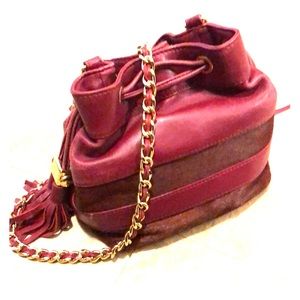 Badgley Mischka burgundy mini bucket bag